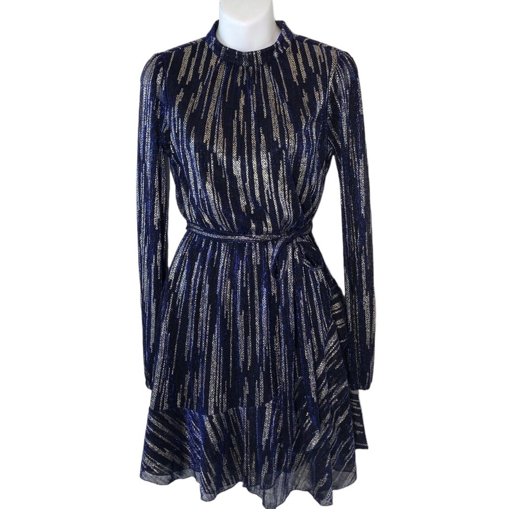 City Triangles metallic blue with gold accents long sleeve dress size 6?